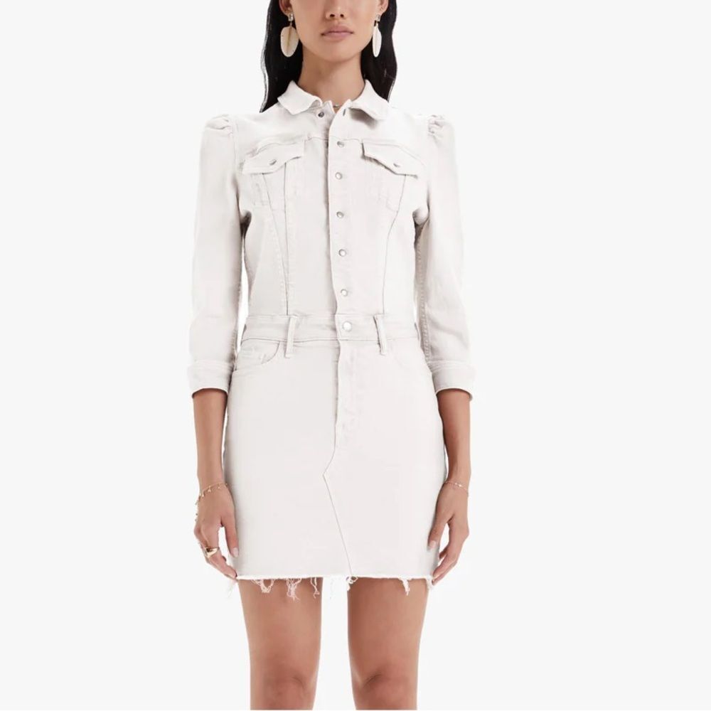 MOTHER Off-White Denim Mini Dress - Picture 2 of 9